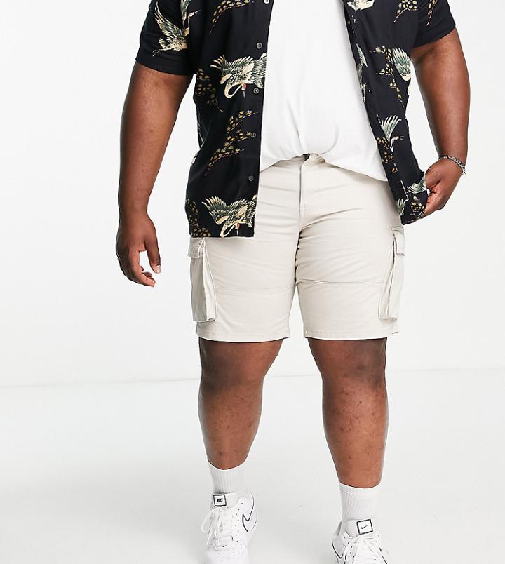 Only & Sons Plus Slim Fit Cargo Shorts In Beige-neutral