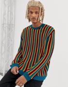 Asos Design Oversized Knitted Multicolor Stripe Sweater - Multi