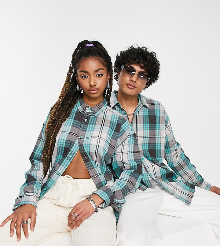 Collusion Unisex Oversized Plaid Shirt In Blue-multi