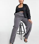 Flounce London Plus Straight Leg Pants With Front Pleat In Gray-grey