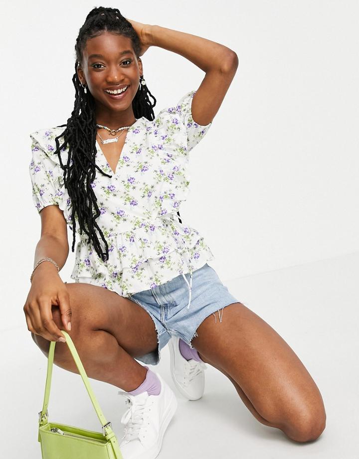 Influence Blouse With Flared Sleeves In Ditsy Floral-multi