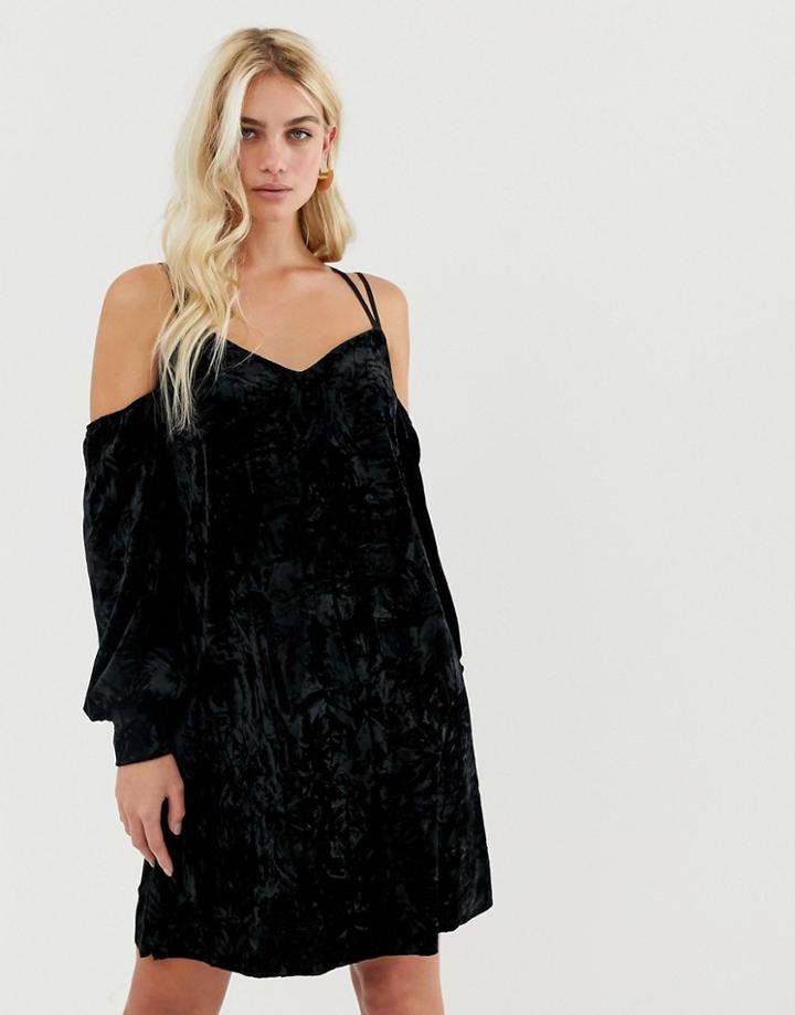 Y.a.s Cold Shoulder Velvet Mini Dress In Black