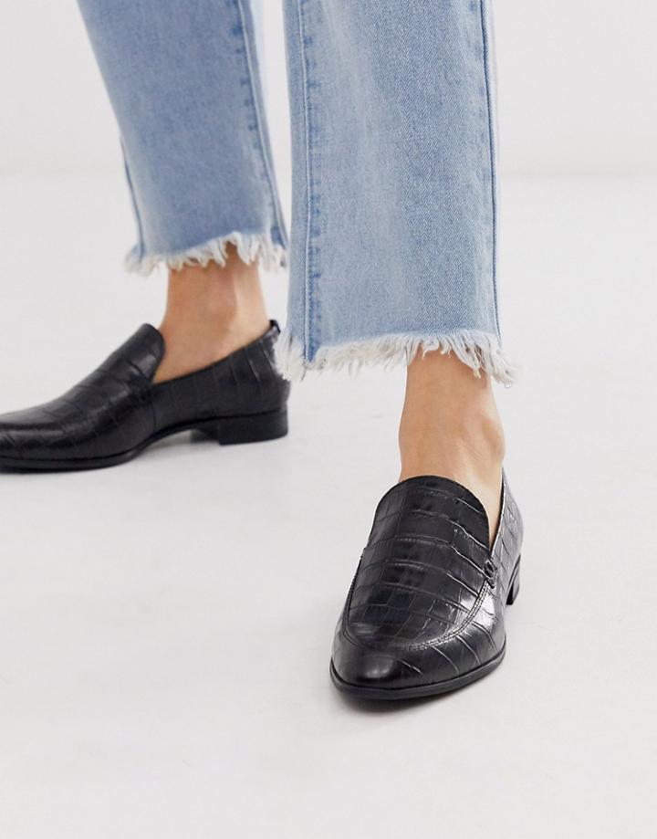 Vagabond Frances Black Leather Croc Flat Shoes