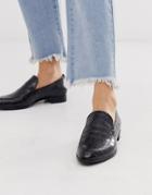 Vagabond Frances Black Leather Croc Flat Shoes