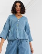 Vero Moda Button Front Denim Top-blue