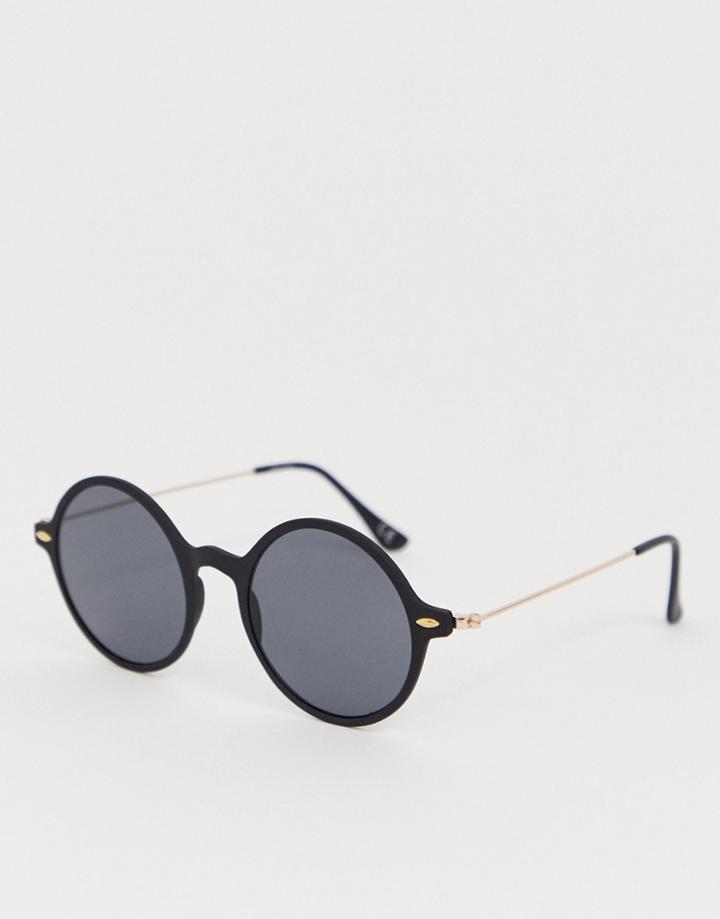 Asos Design Round Sunglasses With Gold Detail And Black Lenses - Black