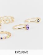 Reclaimed Vintage Inspired Rings With Multicolor Stones In Gold 5 Pack