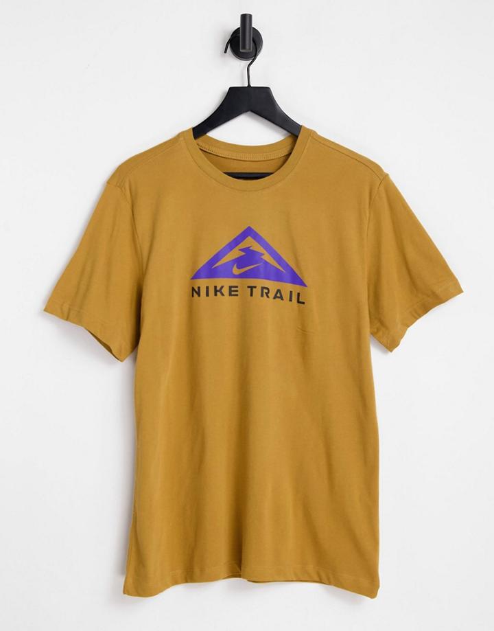 Nike Running Dri-fit Trail Logo T-shirt In Tan-brown