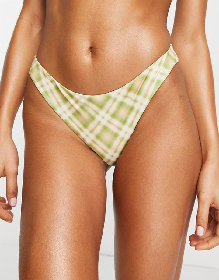 Weekday Recycled Polyester Ava Bikini Bottom In Yellow Check