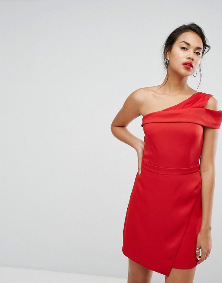 Morgan One Shoulder Pleat Front Mini Dress-red