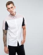 Asos Skinny Fit Cut And Sew Shirt With Pink And Black Panels - Pink