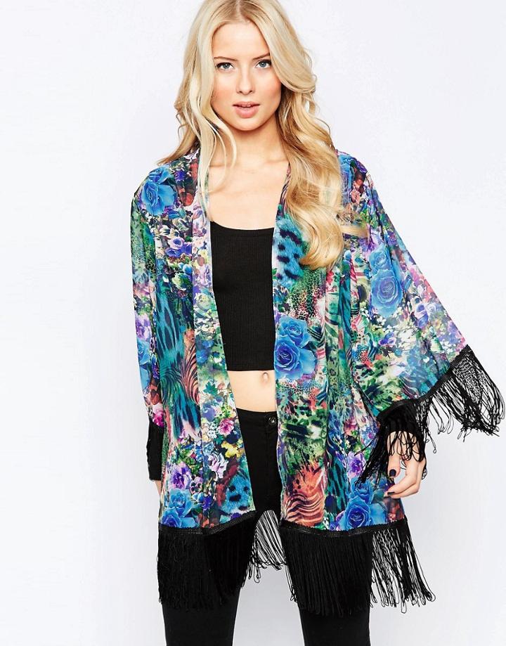 Jessica Wright Karis Kimono With Tassels - Blue Multi
