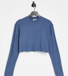 Collusion Organic Cotton Raw Hem Crop Long Sleeve T-shirt In Blue-blues
