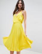 Asos Blouson Wrap Pleated Midi Dress - Yellow