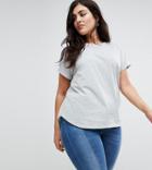 Asos Curve T-shirt In Boyfriend Fit With Rolled Sleeve And Curved Hem - Gray