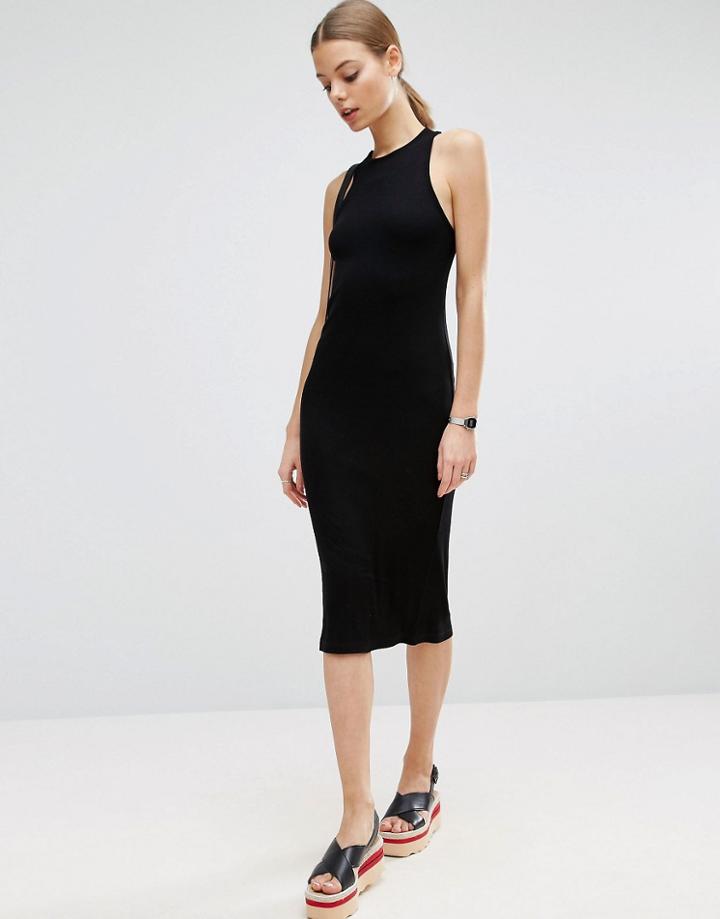 Asos Column Dress In Rib With Cross Back - Black