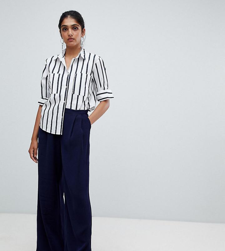 Y.a.s Tall Textured Wide Leg Pants-navy