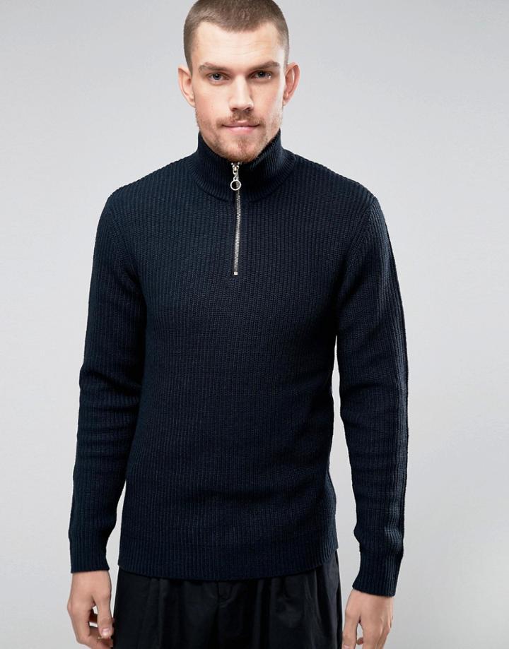 Kiomi Knitted Sweater With Zip Neck - Navy