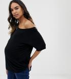 Asos Design Maternity Off Shoulder T-shirt In Black - Black