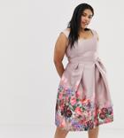 Chi Chi London Plus Midi Dress With Square Neck In Dusty Floral Print - Multi