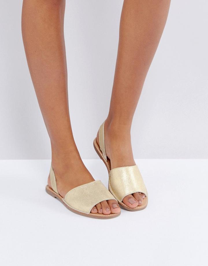 Pieces Suede Metallic Two Part Sandals - Gold
