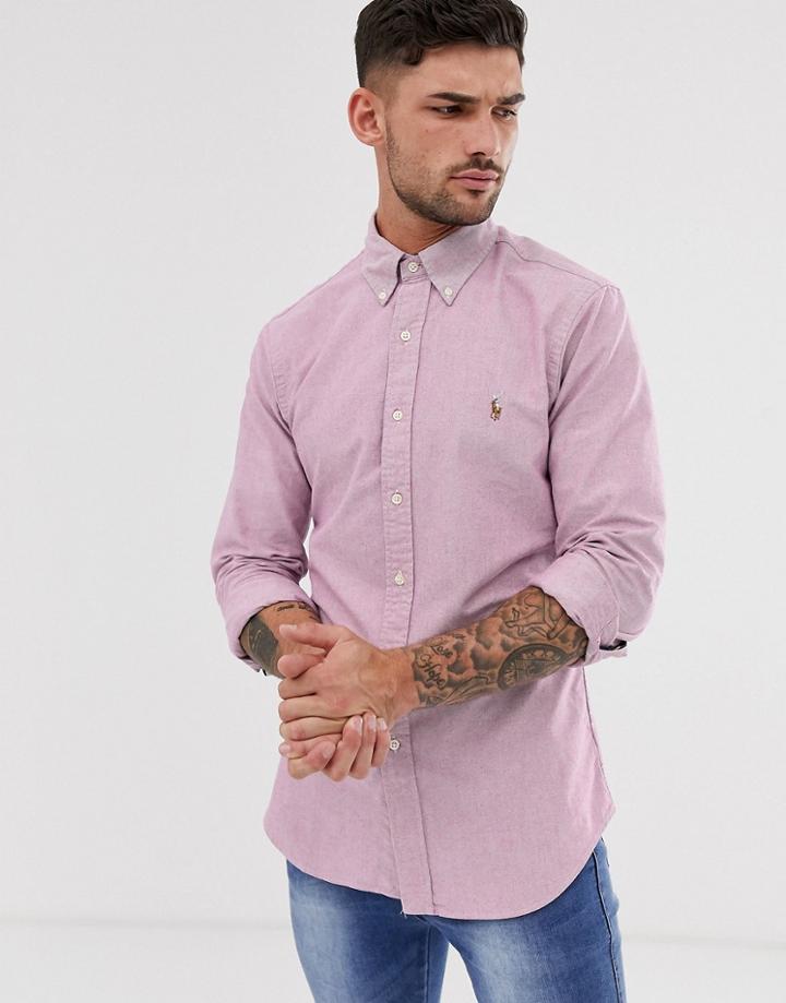 Polo Ralph Lauren Oxford Shirt Slim Fit Button Down Multi Player Logo In Red Marl