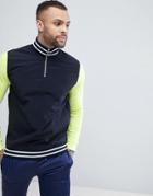 Asos Oversized Woven Half Zip Track Sweatshirt With Contrast Sleeves - Navy
