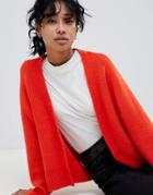 Asos Design Eco Cardigan In Fluffy Yarn - Red