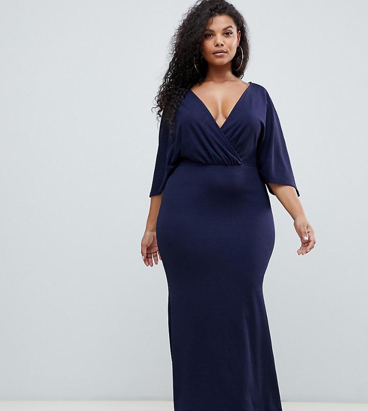 Club L Plus Wrap Front Maxi Dress - Navy