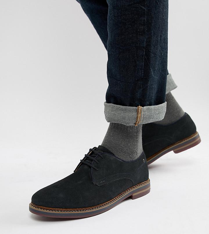 Base London Wide Fit Blake Derby Shoes In Navy Suede - Navy