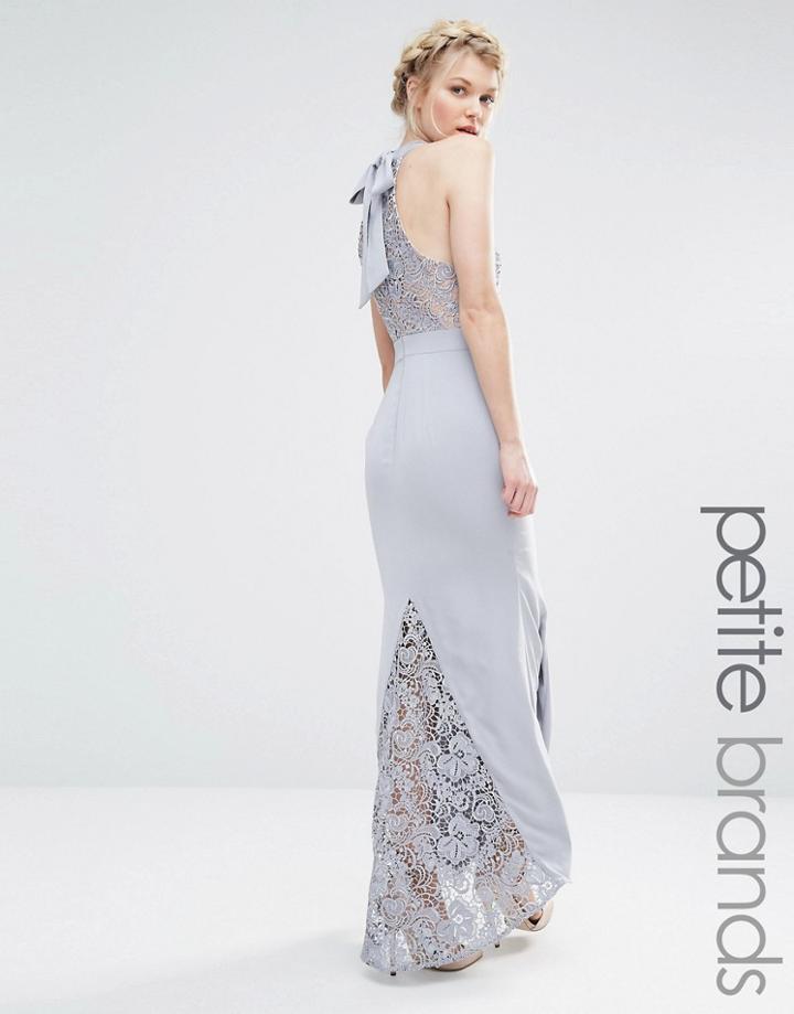 Jarlo Petite Halter Neck Maxi Dress With Lace Bodice - Gray