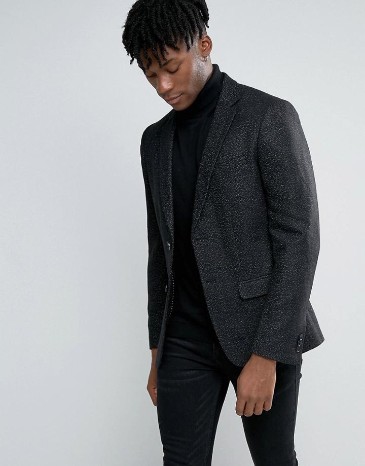 New Look Wool Blazer In Speckled Black - Black