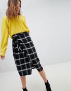 Bershka Check Wrap Midi Skirt With Tie Waist - Multi