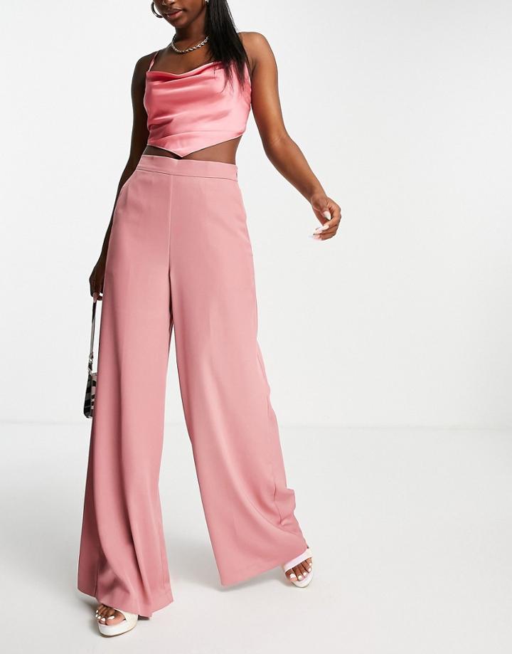 Asos Design High Waist Wide Leg Pant In Pink