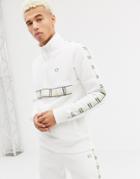 Criminal Damage Track Jacket In White With Half Zip And Check Side Stripe - White