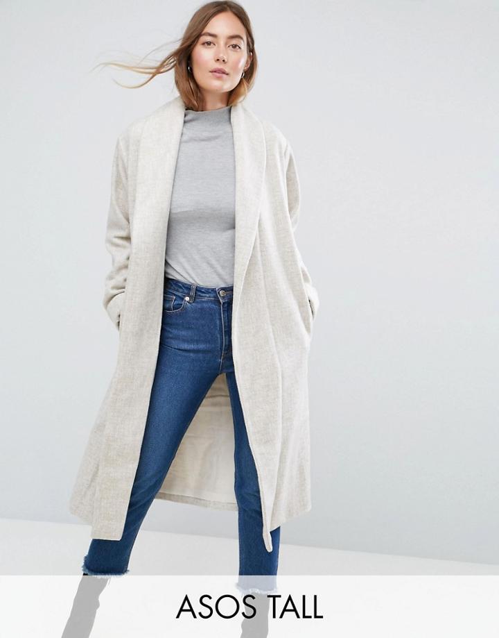 Asos Tall Shawl Collar Belted Coat - Cream