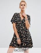 Milk It Vintage Wrap Front Tea Dress In 90s Ditsy Floral Print - Multi