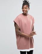 Asos Super Oversized Sleeveless T-shirt In Heavy Jersey With Contrast Hem In Pink - Burlwood