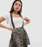 Asos Design Petite Button Front Mini Pinafore Skirt In Leopard Print-multi