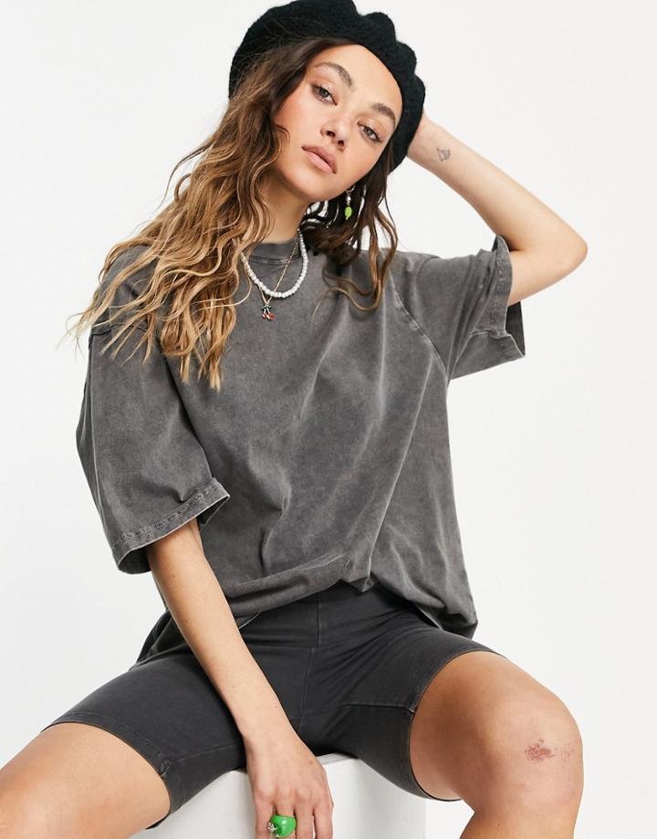 Asos Design Oversized Boxy T-shirt In Charcoal Wash-grey