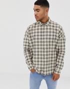 Asos Design Oversized Boxy Check Shirt With Drop Shoulder-brown