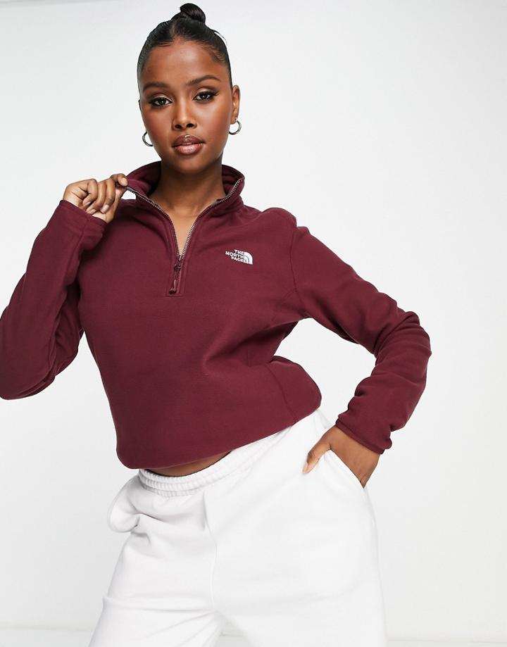 The North Face 100 Glacier 1/4 Zip Fleece In Burgundy-grey