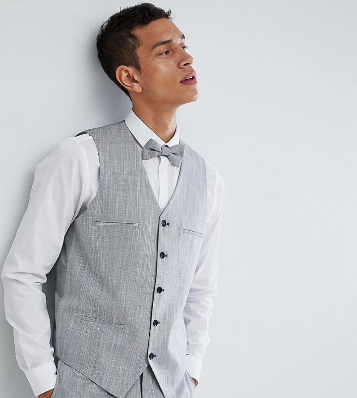 Noak Slim Wedding Vest In Crosshatch - Blue