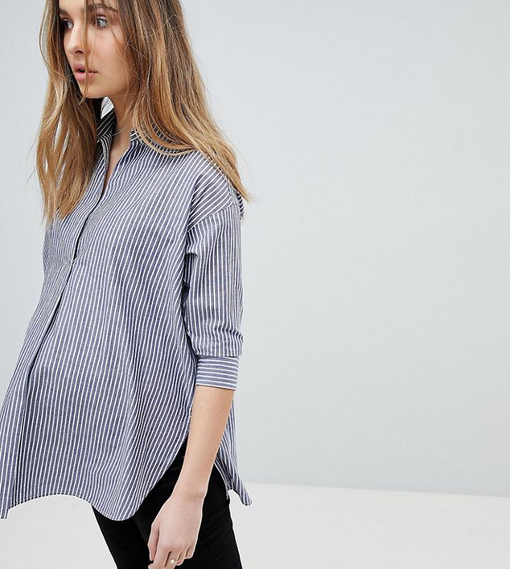 New Look Maternity Stripe Overhead Shirt - Blue