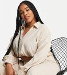 In The Style Plus Crop Balloon Sleeve Shirt In Cream - Part Of A Set-white