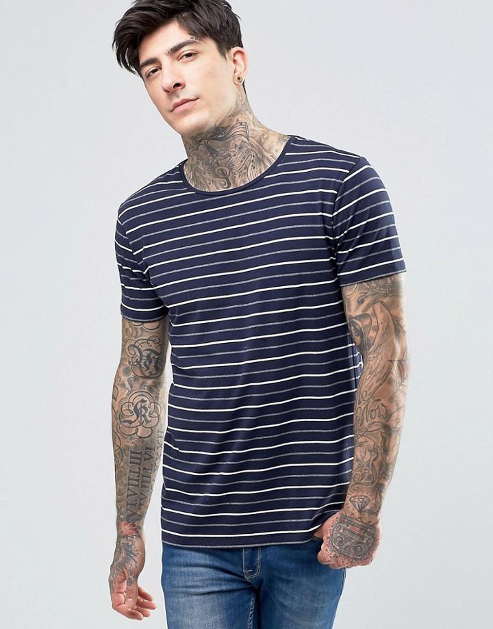 Scotch & Soda T-shirt Navy Stripe In Stretch Slim Fit In Navy - Navy