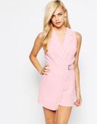 Ax Paris Belted Tailored Romper - Pink
