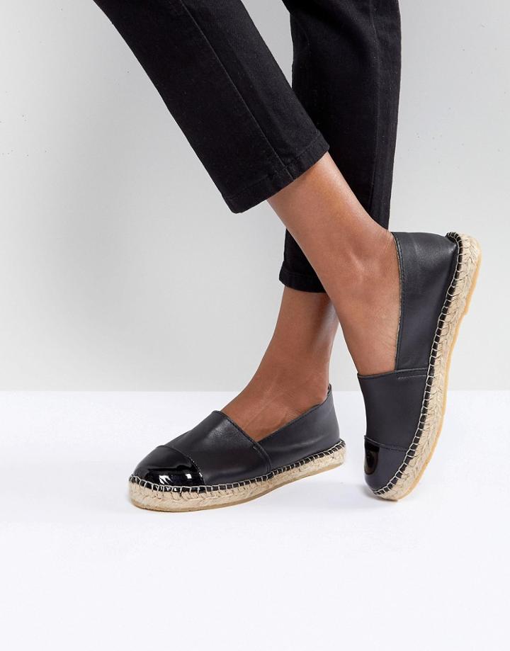 Pieces Leather Espadrilles - Black