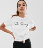 Missguided Oh Honey Tie T-shirt In White - White