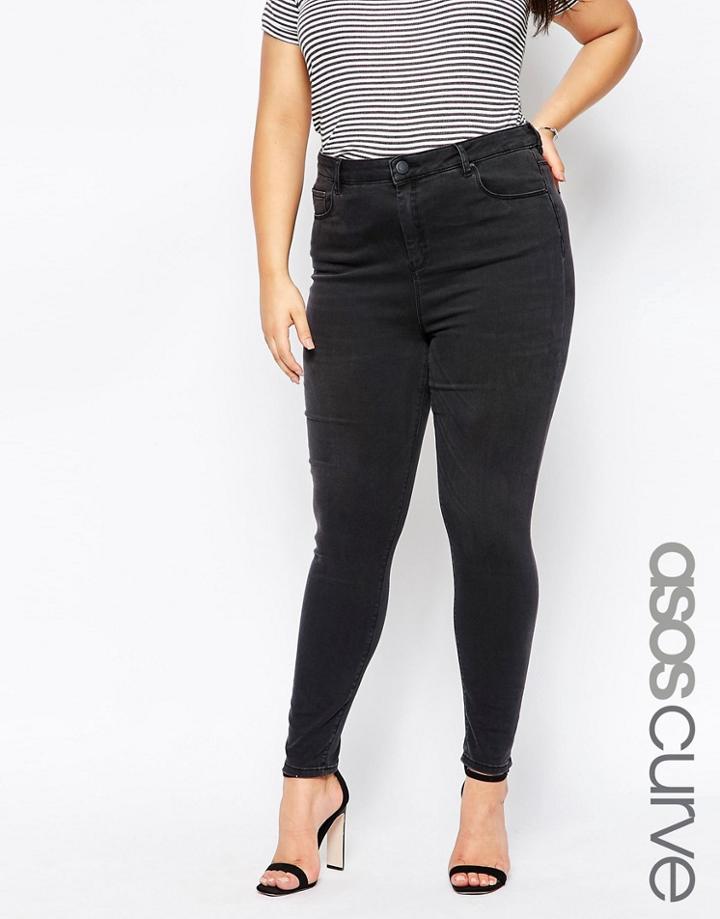 Asos Curve Ridley High Waisted Skinny Jean In Washed Black - Washed Black